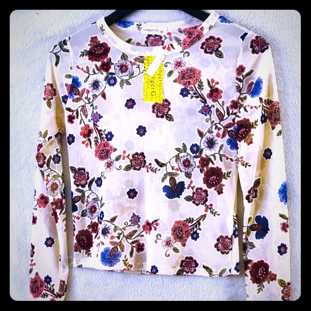 NWT Ginger G Floral Top Transparent New
